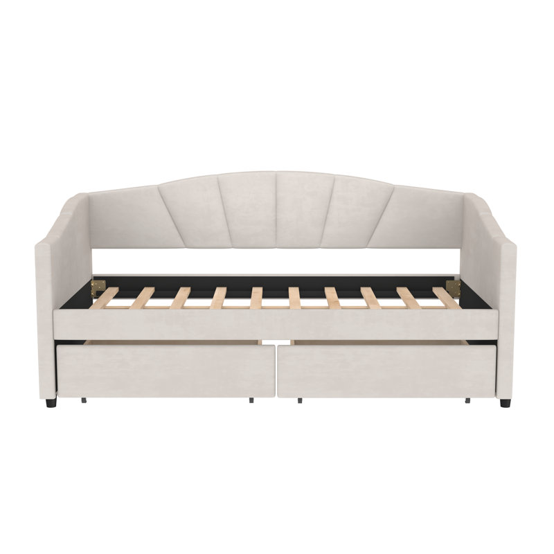 Lit plateforme tapissier avec rangement Aquavia, Beige