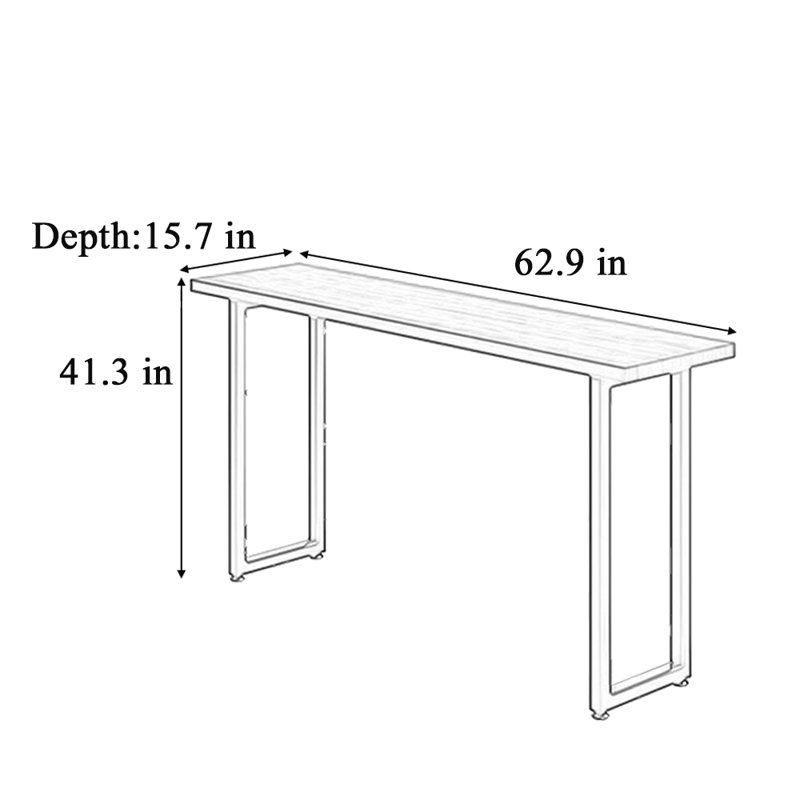 Ironwork solid wood bar table, 41.3"H x 62.9"L x 15.7"W
