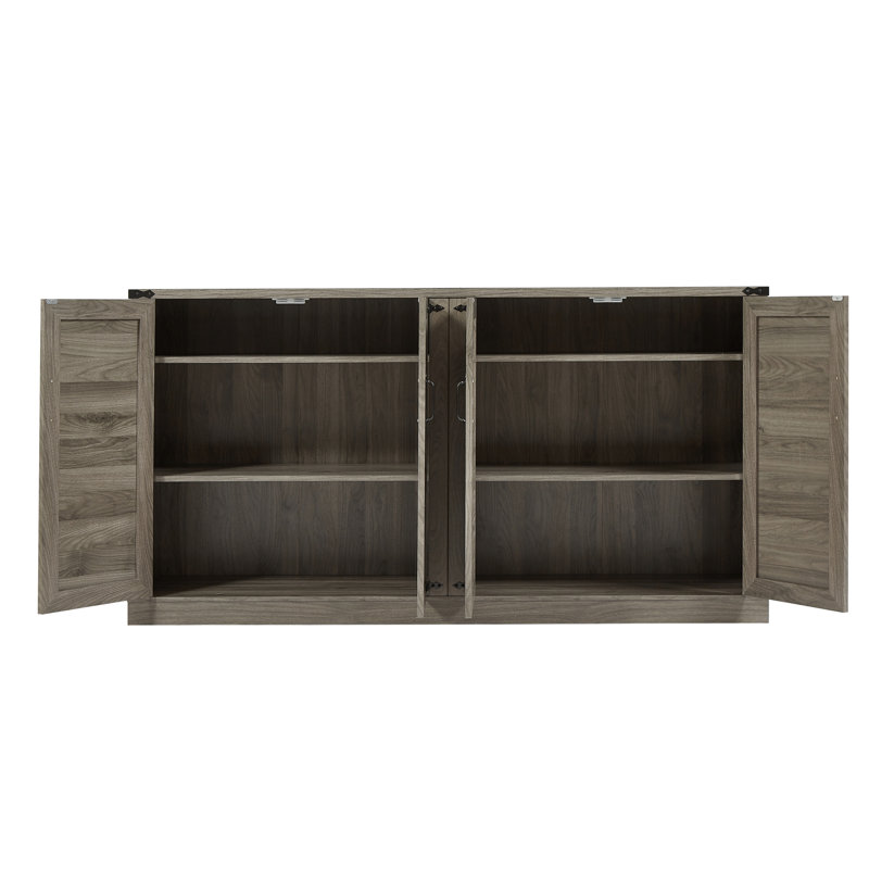 Aurelijus Sideboard with 4 Barn Doors and Adjustable Shelves, Gray