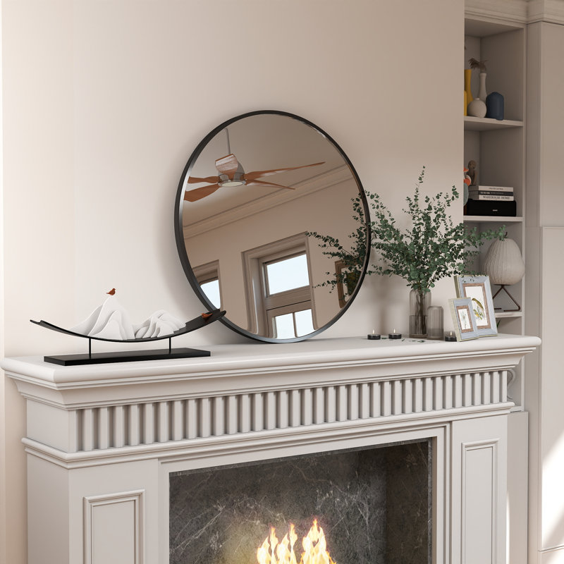 Miroir de salle de bain rond avec cadre en alliage d'aluminium et verre trempé, Noir mat, 30 po x 30 po