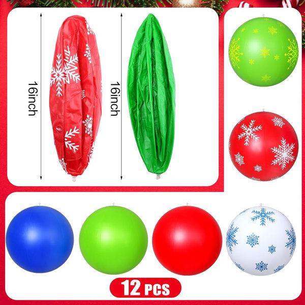 12 Pcs 24'' 16'' Inflatable Christmas Ornaments Oversized Ornament Christmas Ball Inflatable Ornaments Balls Inflatable Outdoor Yard Decorations for C