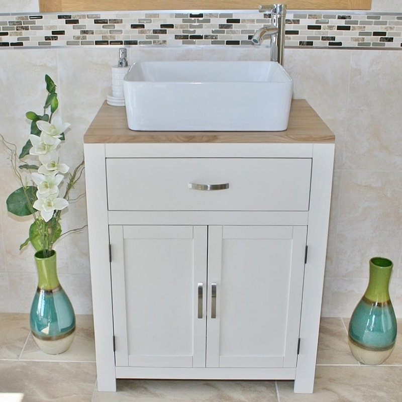 Jada 700 mm Freestanding Single Vanity with Vessel Ceramic Basin, White
