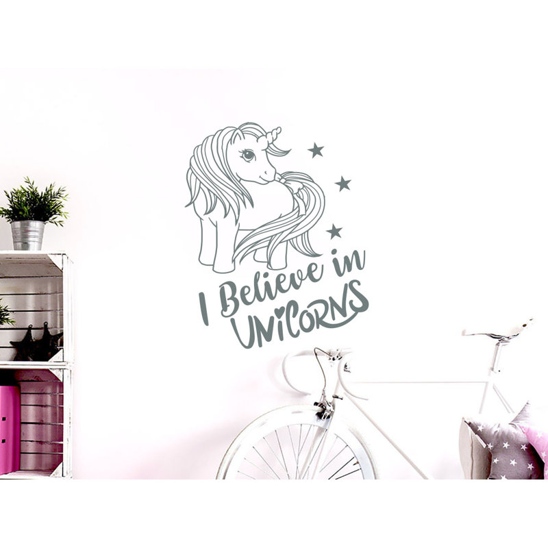 Adhésif décoratif «I Believe in Unicorns» pour chambre d'enfants, Gris