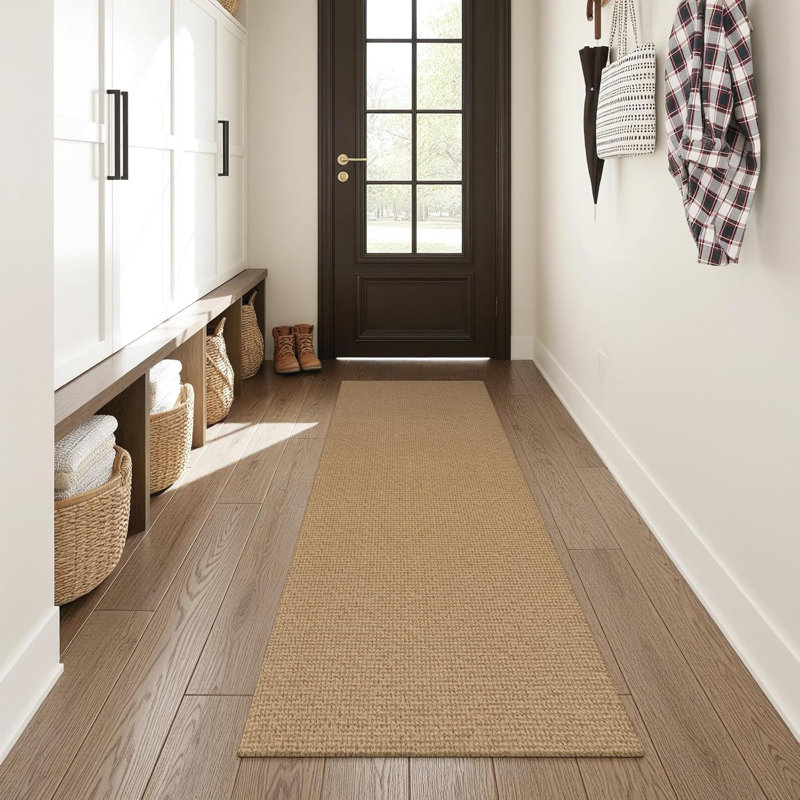 Cotton Weave Washable Area Rug - Stylish Mesh Design for Living Room, Bedroom, or Office Decor, Beige, Runner 2' x 8'