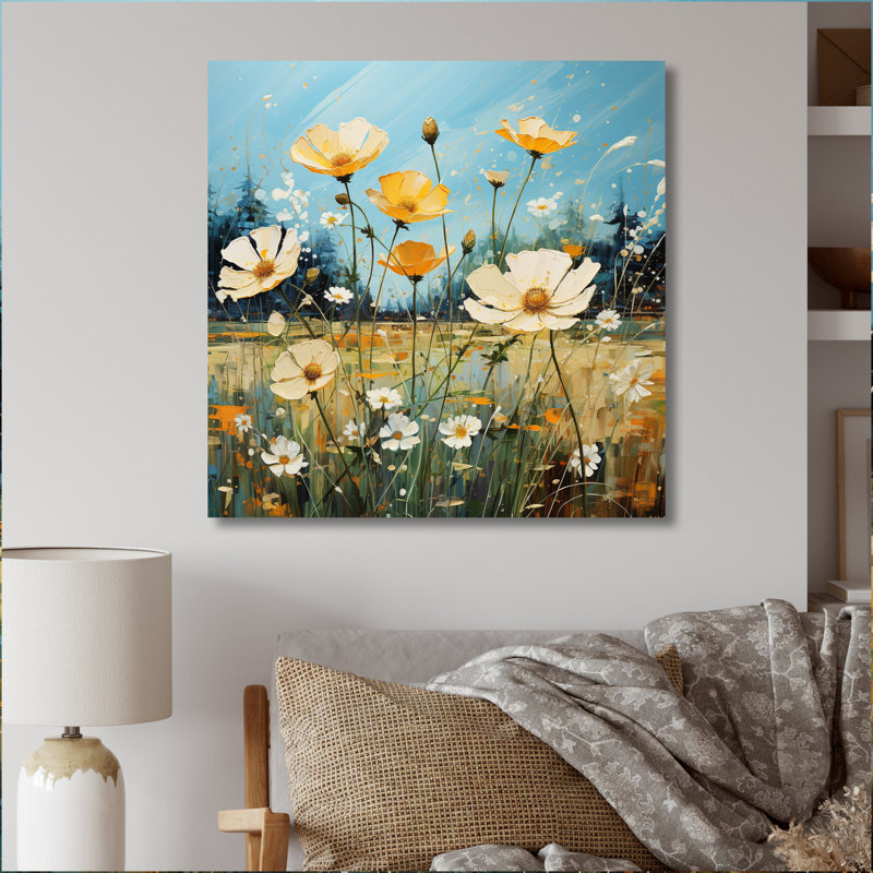 Bouton d'or jaune et bleu, H 16 po x l 16 po x P 1 po, Cadre simple noir
