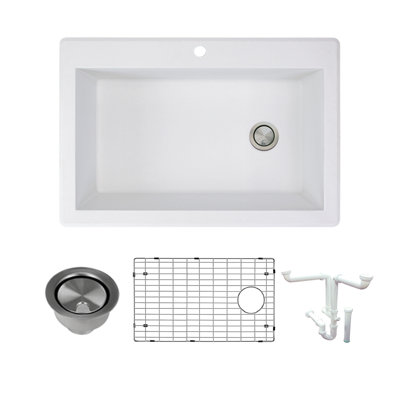 Évier de cuisine à chute de bain l 33 po x l 22 po avec filtre panier en granite Radius