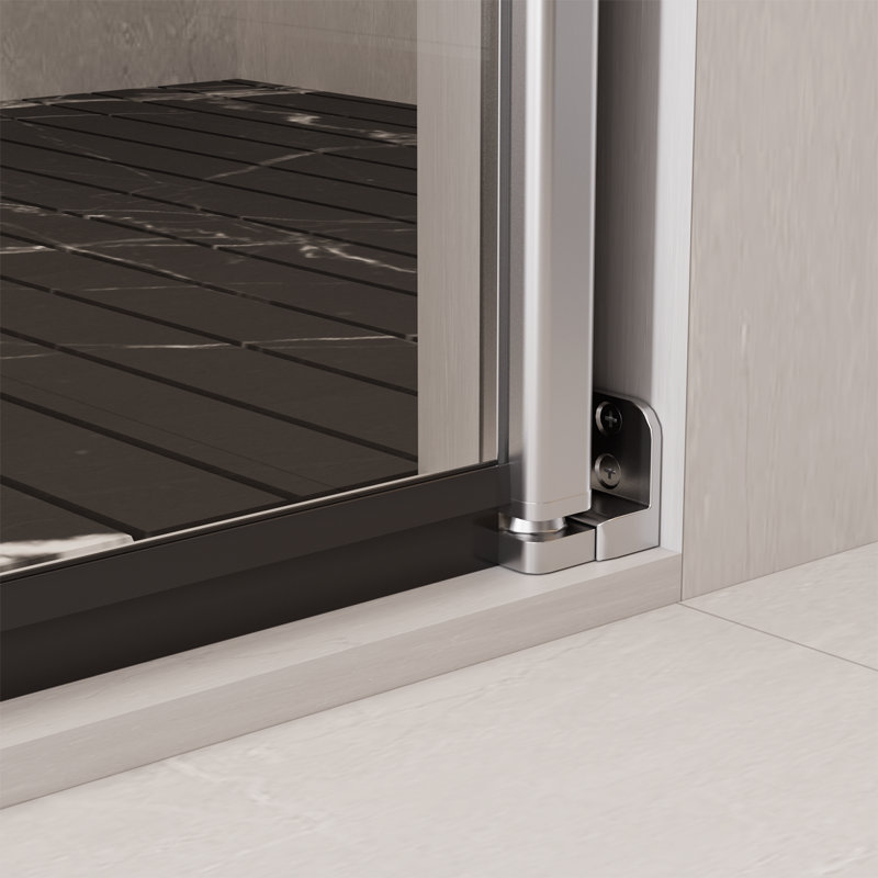 Porte de douche l 34 po x H 72 po, conception réversible sans cadre, verre trempé transparent de 1/4 po et film incassable, poignée en acier inoxydable, bandes d'étanchéité à l'épreuve de l'eau et bande en aluminium fixant le verre