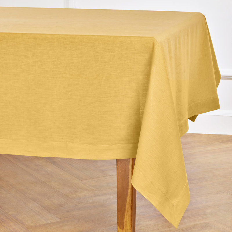 100% Pure Linen Tablecloth - Fete, 144" L x 60" W, Mustard Yellow