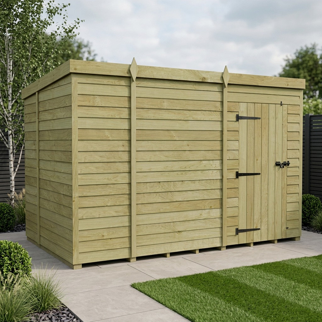 Total Sheds 11ft x 7ft Pent Garden Shed - Single Door - No Windows - Pressure Treated Timber - UK Manufactured