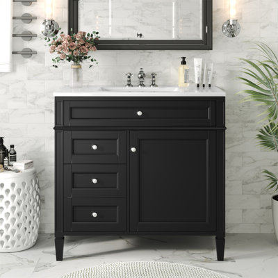 36'' Bathroom Vanity With Top Sink, Modern Bathroom Storage Cabinet With 2 Drawers And A Tip-Out Drawer, Single Sink Bathroom Vanity
