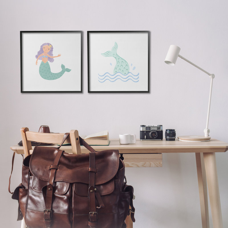 «Ocean Mermaid Splash», ensemble de 2 giclées par Carrie Cantwell, Giclée encadrée noir minuit, H 17 po x l 17 po