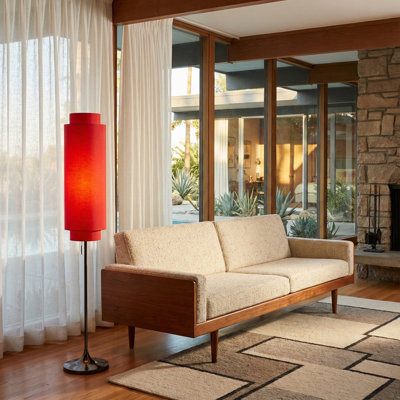 Lollipop Floor Lamp - Black Nickel,  Linen Double Shade, On/Off Pull Chain