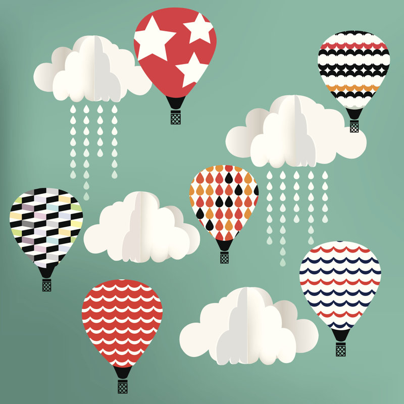 Clouds With Hot Air Balloon On Blue Background - Wrapped Canvas Print, 30cm H x 30cm W x 3.8cm D