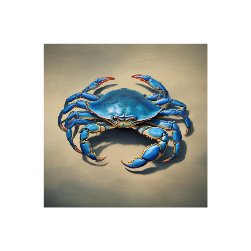 Art antique avec cadre doré crabe bleu 7, H 18 po x l 14 po