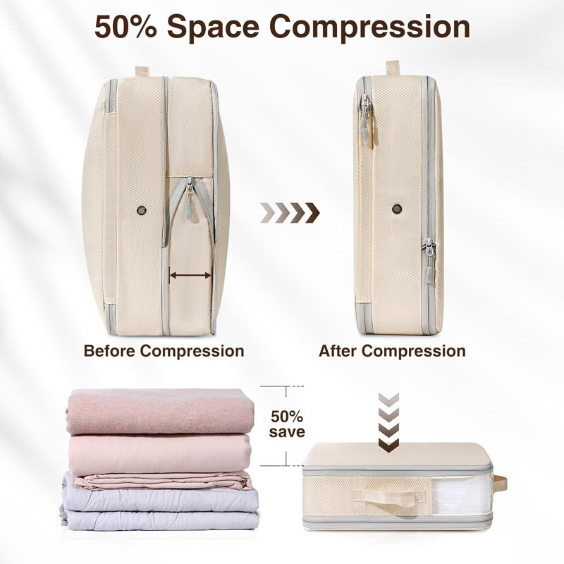 8-Pack Compression Storage Bags With Window Handles, 19L Space Saver Organizer Bags For Clothes, Sweaters, Bedding, And Travel Packing