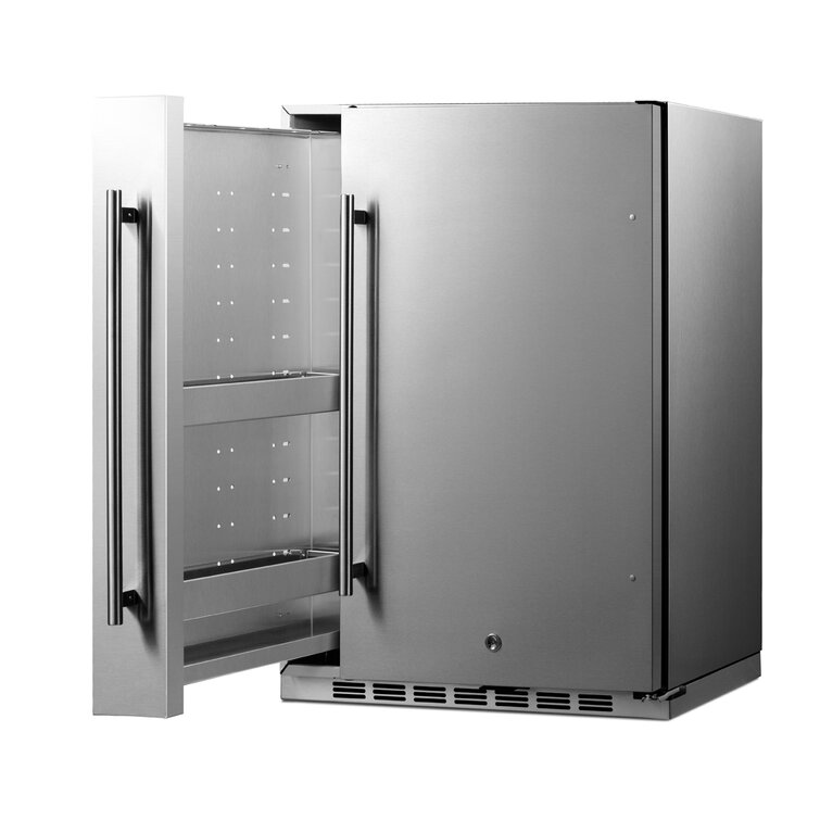 Summit Shallow Depth 24 Wide Outdoor Built-In All-Refrigerator with Slide-Out Storage Compartment - SPR196OS24