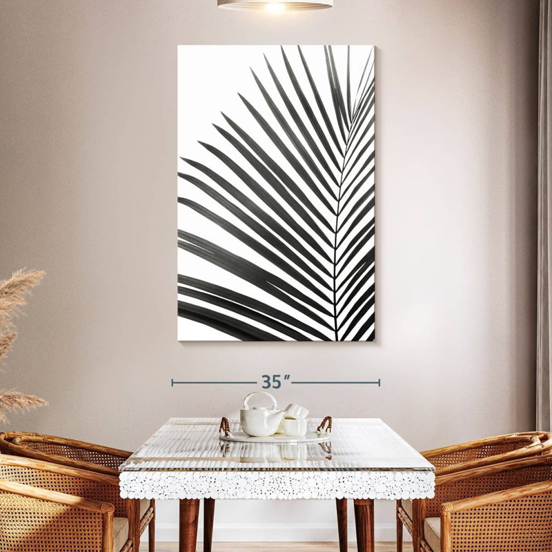 Feuille de palmier Harnek en noir et blanc, H 51 po x l 34 po