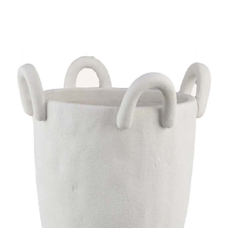 Jardinière décorative avec poignées en boucle Fiji, piédestal en céramique blanche 16 pouces