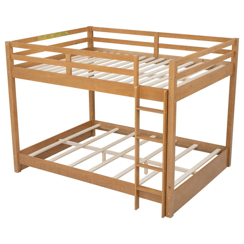 Wooden Queen Size Bunk Bed with Ladder & Guard Rails - Sturdy Pine Frame, Space-Saving Design for Small Rooms, White, Wood