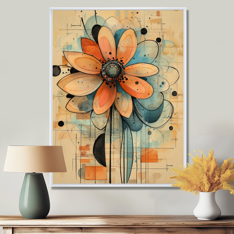 Pastel géométrique Dahlia Twist I - art mural Dahlia, H 44 po x l 34 po, Reproduction avec cadre flottant, Blanc
