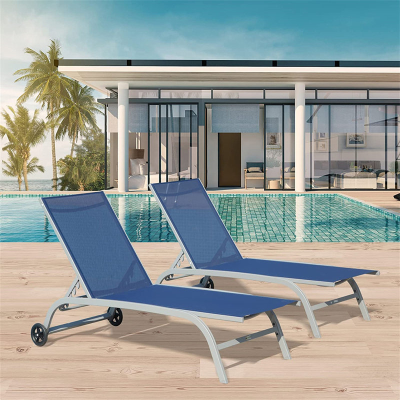 Chaise longue d'extérieur en métal Mehebbet, Bleu