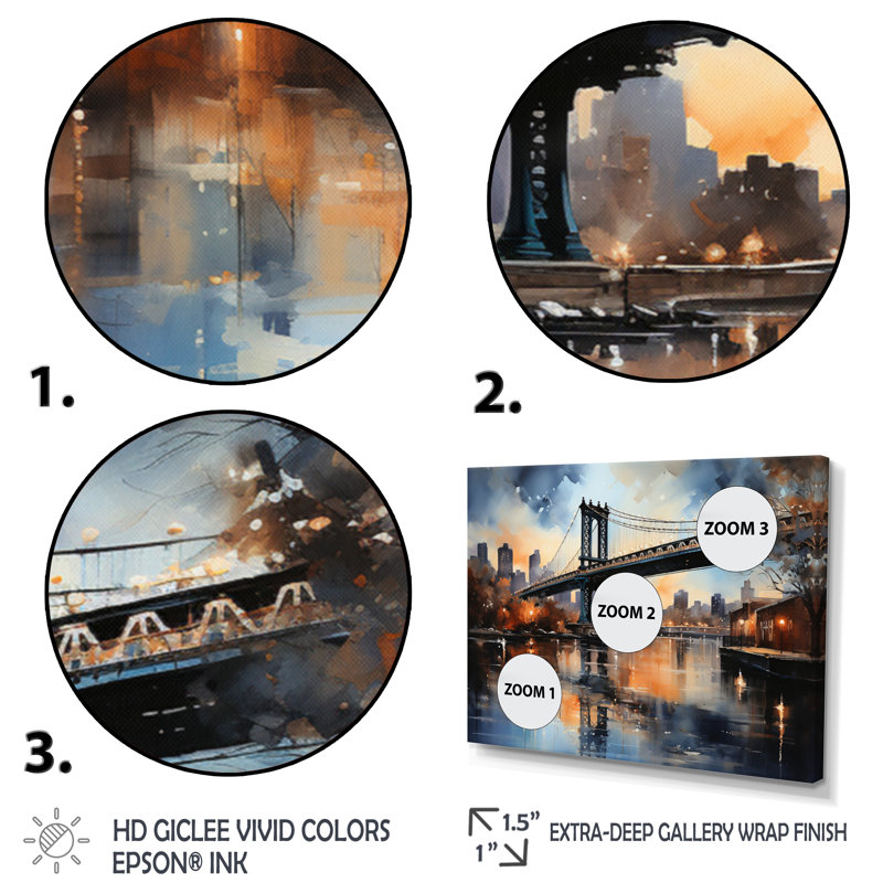 «Teal Bridge Urban Reflections Slate», reproduction sur toile, H 16 po x l 32 po x P 1 po, Cadre flottant doré