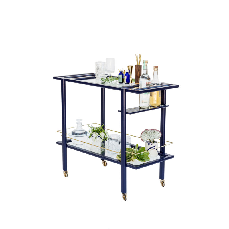 Bar Cart, Laquered Indigo/Brass
