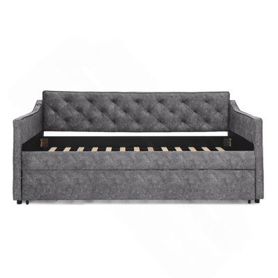 Twin Size Upholstery DayBed with Twin Size Pop-up Trundle and USB Charging Design
