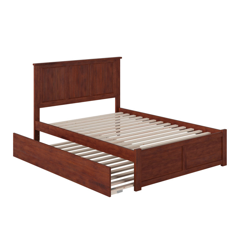 Maud Solid Wood Platform Bed with Footboard & Full Trundle, Walnut