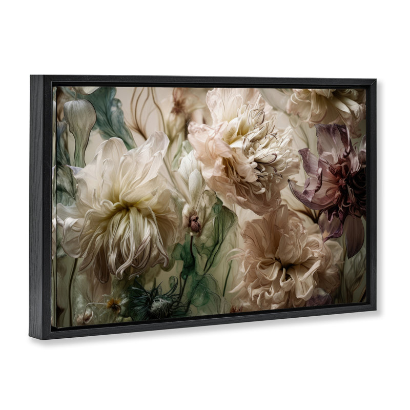  Toile flottante encadrée «Blush Toned Flowers» par Incado, H 17 po x l 25 po, Cadre flottant noir de jais