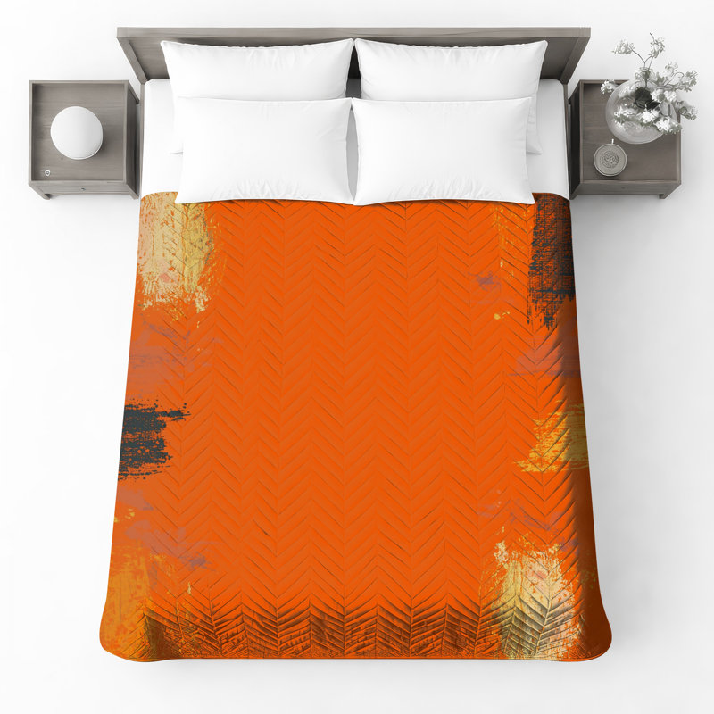 Couvre-lit matelassé orange à motif coup de pinceau orange toutes tailles, Double