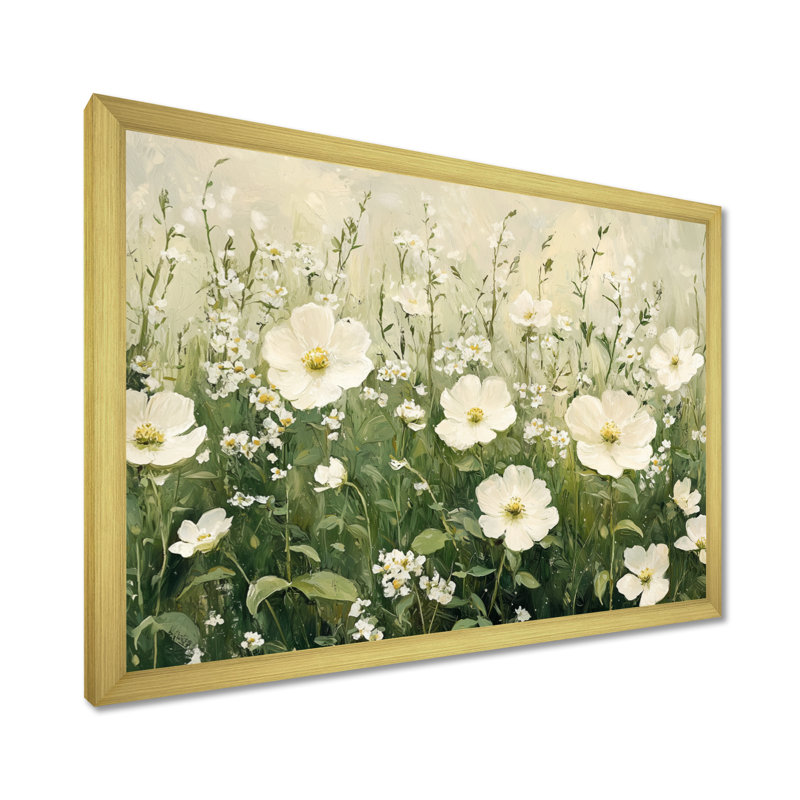 Imca White Wildflower In Spring Bloom II - Art mural de fleurs sauvages pour le salon, H 30 po x l 40 po, Doré