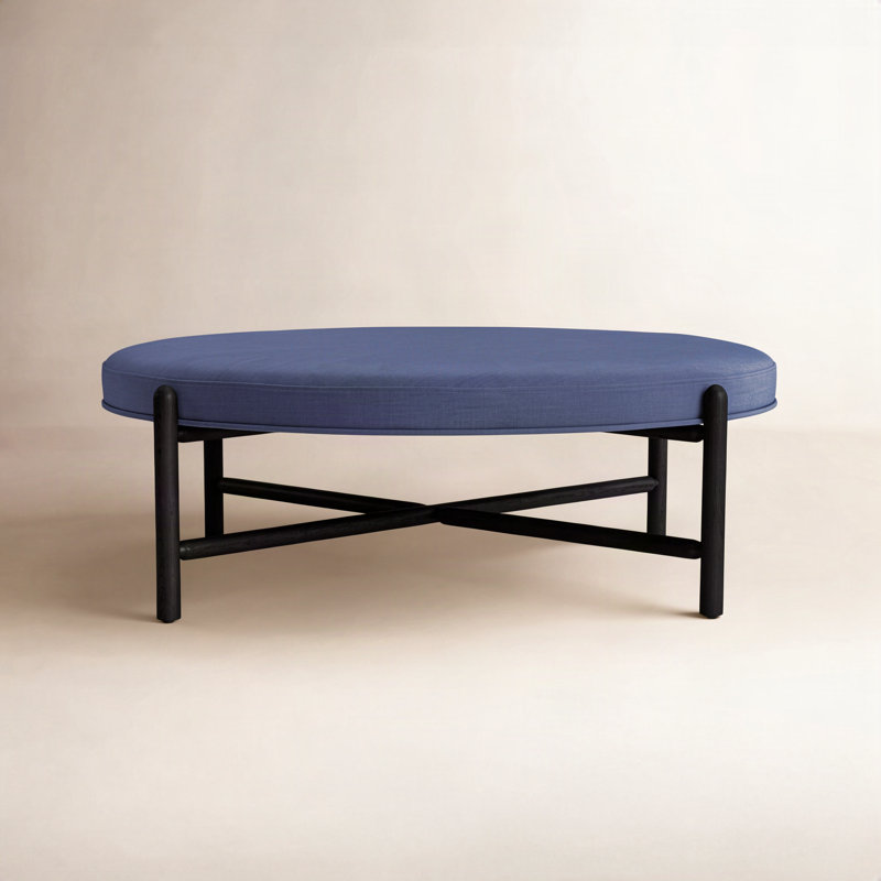 Vane 48" Upholstered Ottoman, Navy, Black