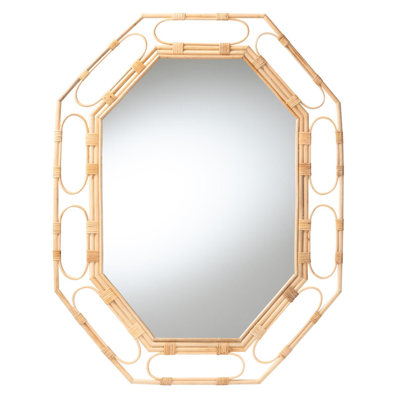 Miroir mural octogonal en rotin naturel