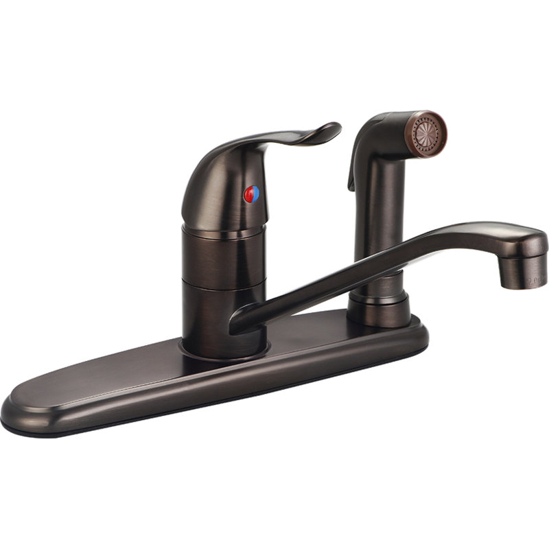 Robinet de cuisine à poignée simple avec douchette latérale, Bronze huilé