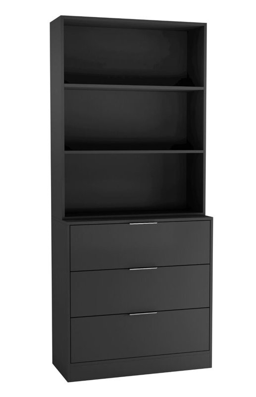 Ophe 180 cm H Solid Wood Standard Bookcase, (3 Shelves) 180cm H x 80cm W x 35cm D, Black