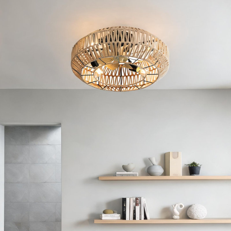 Ventilateur de plafond à télécommande en noir mat, 22 po, avec flux d'air saisonnier, moteur à courant continu, éclairage DEL