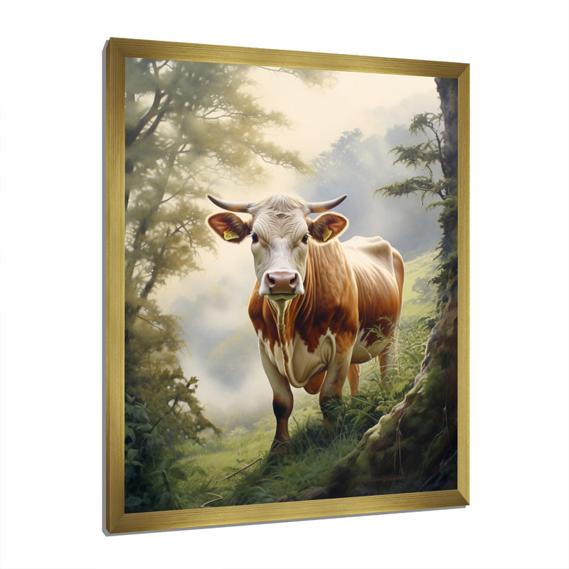 Cow Contemplation - Animals Wall Art Prints, Encadrement doré, H 44 po x l 34 po x P 1,5 po