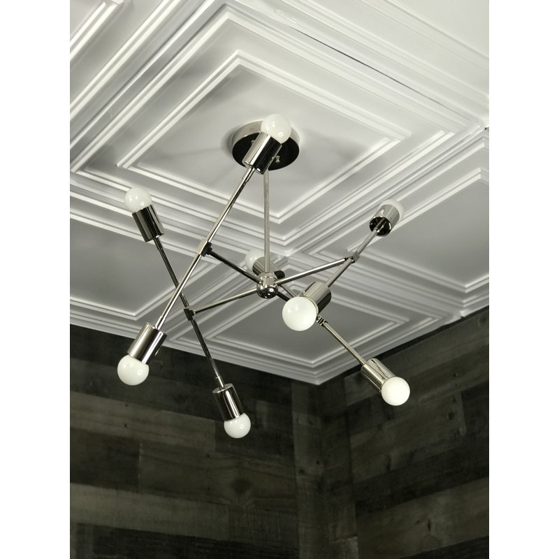 Lustre linéaire 8 lumières spoutnik modern Nadene, Nickel poli