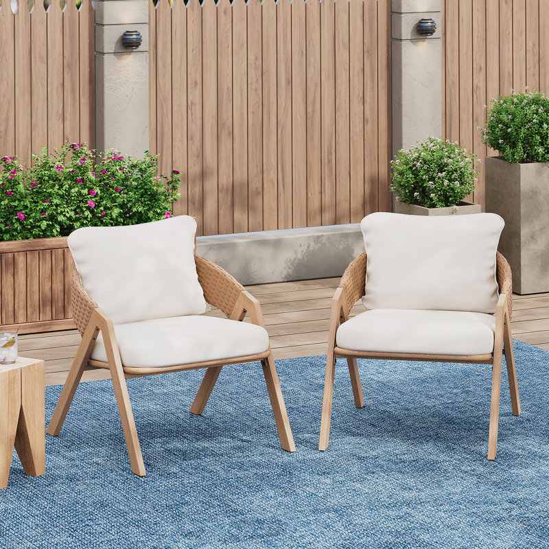 Chaise de patio avec coussins (ensemble de 2), Coussin beige / structure brune