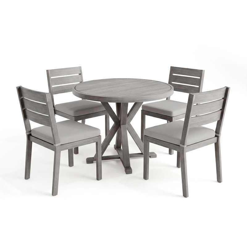 Martha Stewart Bedford All-Weather Patio Set With 36" Round Trestle Base Table And 4 Stack Chairs, Gray, Gray