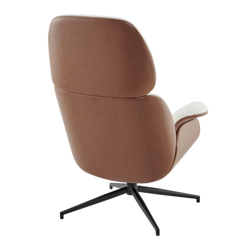 Ivory Faux Leather Swivel Lounge Chair with Metal Frame