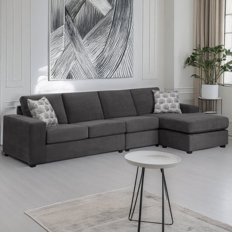 Birkley L-Shaped Upholstered Sectional, Gray(RHF), Right Hand Facing, Gray Polyester