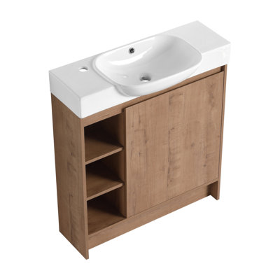 30'' Freestanding Bathroom Vanity With White Ceramic Sink & Soft-Close Door, KD-Packing