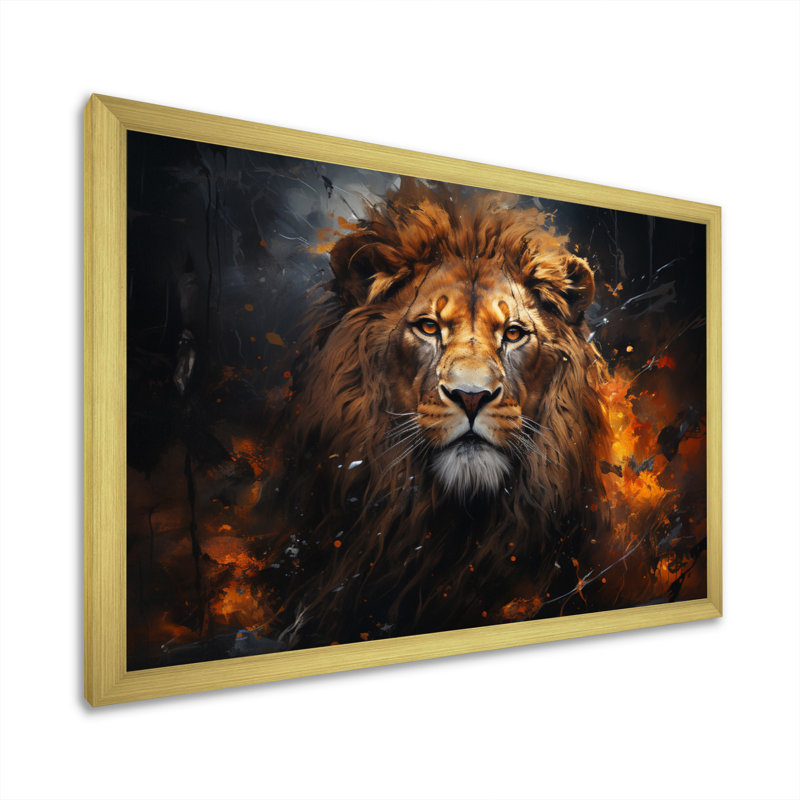 Photographie de lion avec II, H 30 po x l 40 po x P 1,5 po, Cadre doré simple