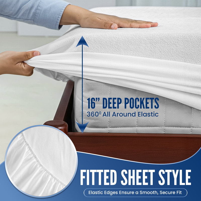 Waterproof Mattress Terry Top Protector Hypoallergenic Breathable & Noiseless Mattress Topper, Queen