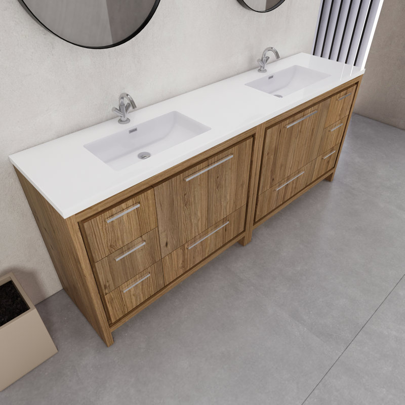 84" Double Sink Bathroom Vanity Set, Oak