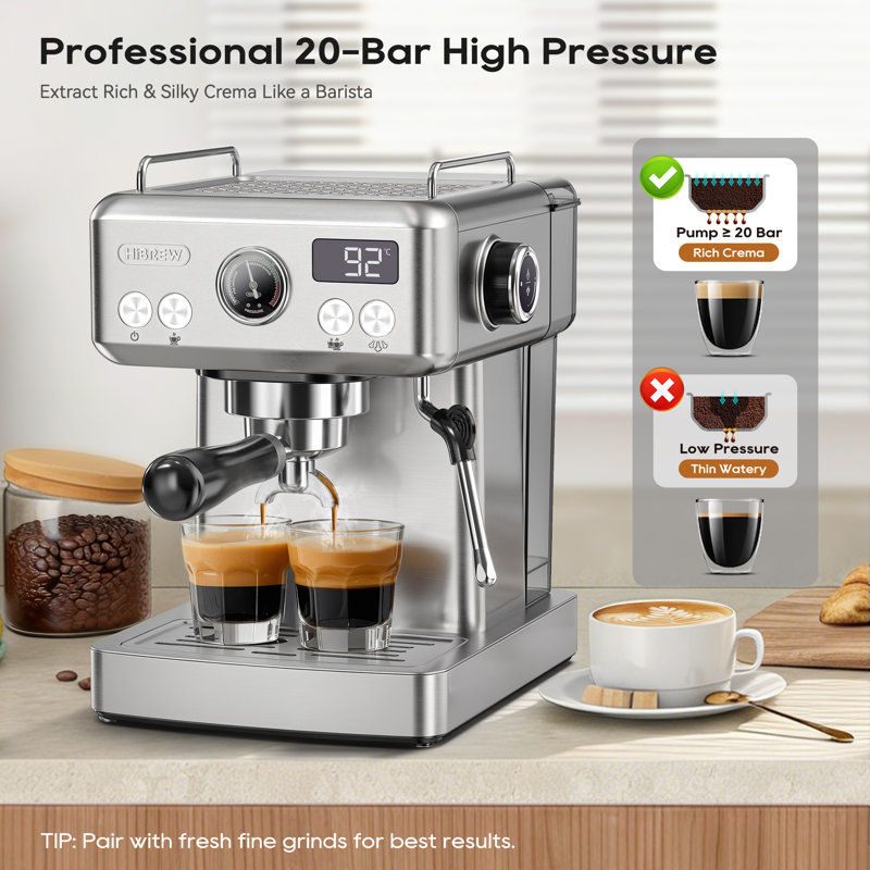 HiBREW 58mm Espresso Machine H10A, 20 Bar Coffee Maker with Milk Frother Steam Wand, Stainless Steel Coffee Machine for Home Use