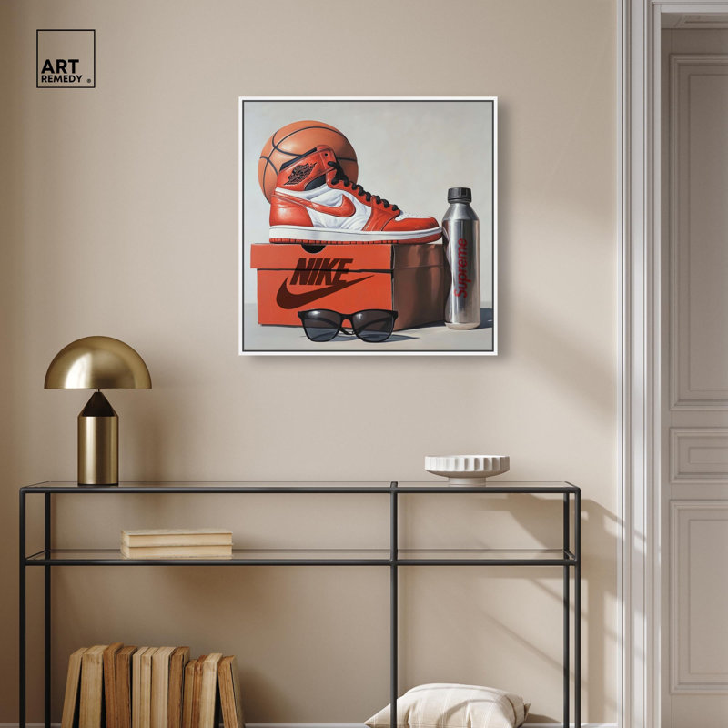 Art mural Basketball, H 25 po x l 25 po, Cadre flottant blanc