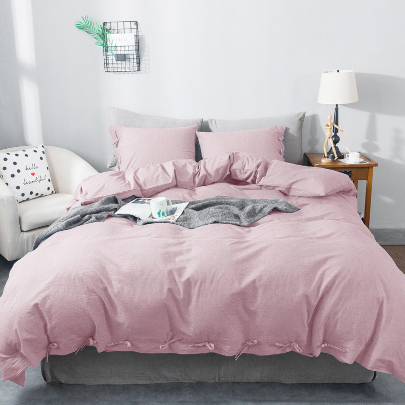 Cotton Duvet Cover, King Duvet Cover + 2 Shams, Pink